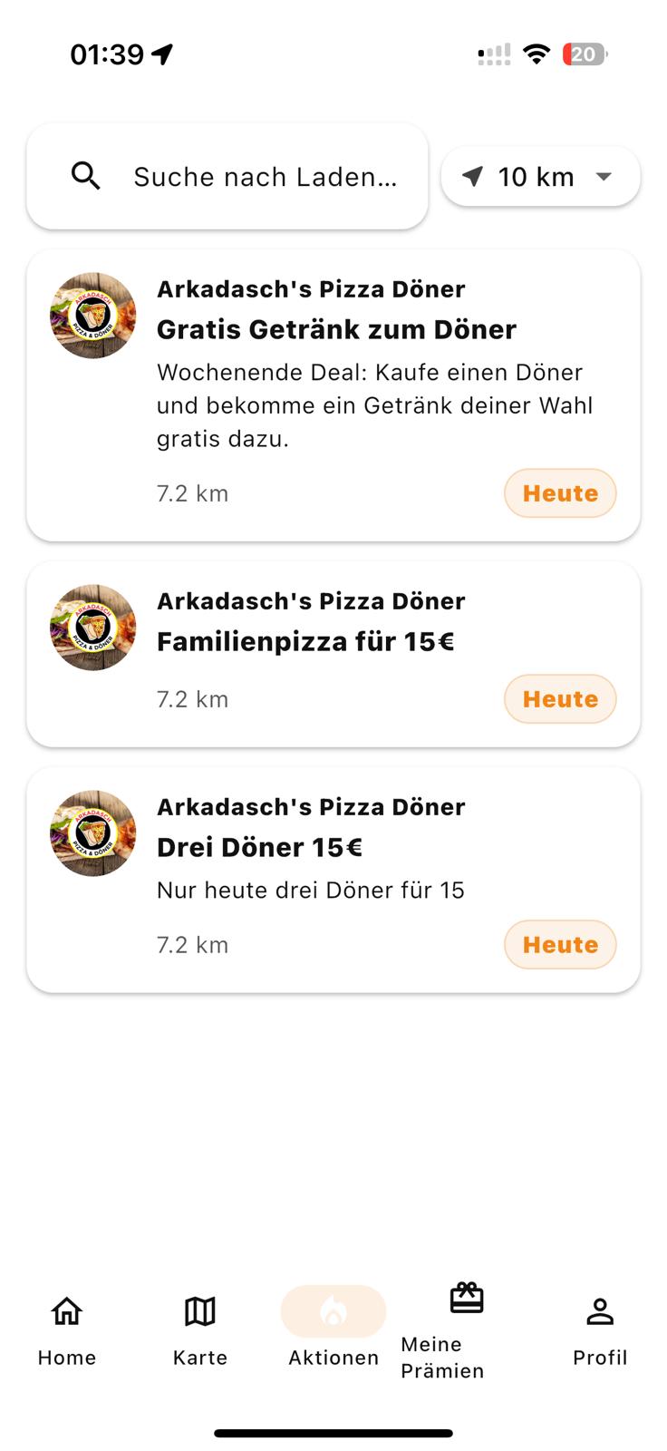 Liste der aktuellen Aktionen